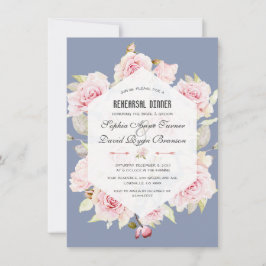 Rosa Blommigt Dusty Blue Geometric Rehearsal Midda Inbjudningar