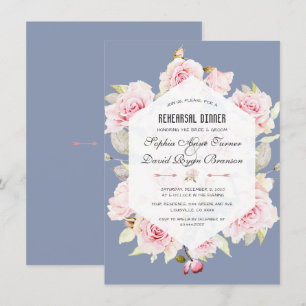 Rosa Blommigt Dusty Blue Geometric Rehearsal Midda Inbjudningar