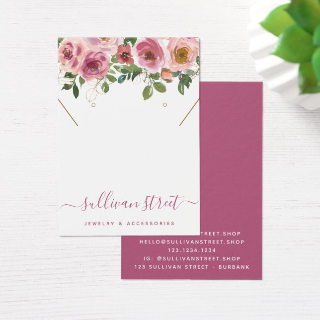 Rosa Blommigt Earrings Necklace Visning Card Visitkort (Skivbord)