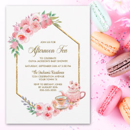 Rosa Blommigt eftermiddag Tea Baby Shower Inbjudningar