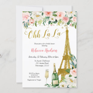 Rosa Blommigt Eiffel Paris Inbjudningskort för möh