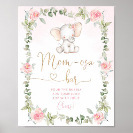 Rosa blommigt elefant mamma-osa pub Poster