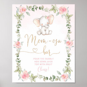Rosa blommigt elefant mamma-osa pub Poster
