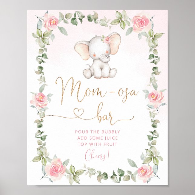Rosa blommigt elefant mamma-osa pub Poster (Framsidan)