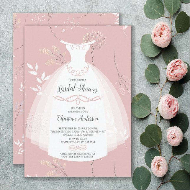 Rosa Blommigt Elegance Bride Gown Möhippa Inbjudningar (Skapare uppladdad)