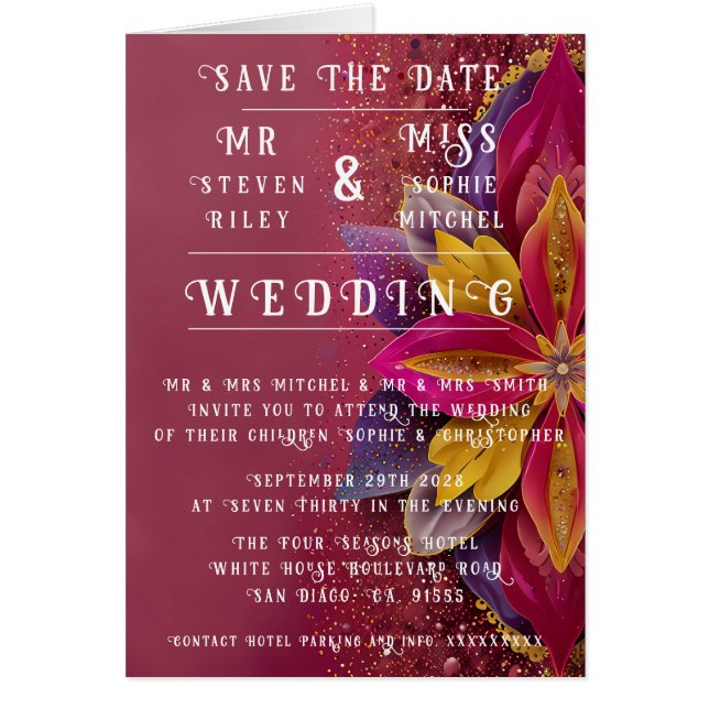 Rosa Blommigt Elegance Bröllop Collection Hälsningskort (Framsidan)