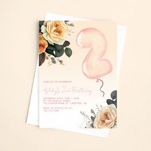 Rosa Blommigt Elegant 2:a födelsedagen Inbjudningar