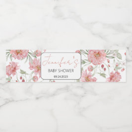 Rosa blommigt elegant babydusch flaska etiketter