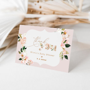 rosa blommigt elegant babydusch tack vare dig kort