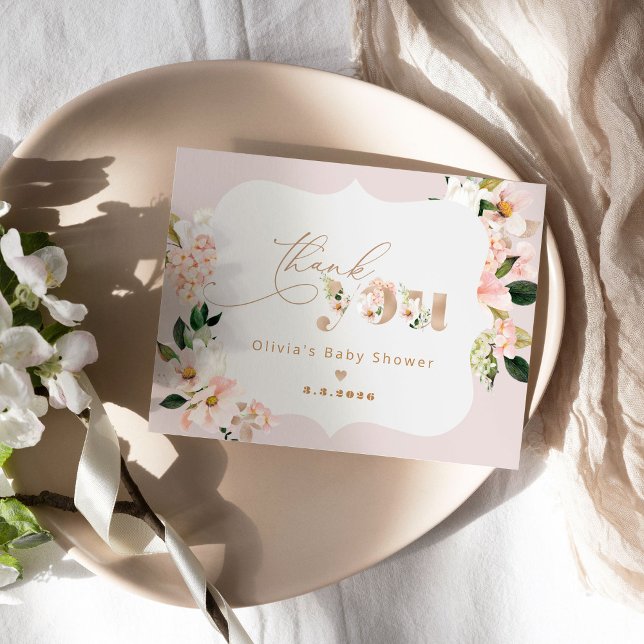  rosa blommigt elegant babydusch tack vare dig kort (Skapare uppladdad)