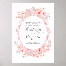 Rosa Blommigt Elegant bröllop välkomstskylt Poster