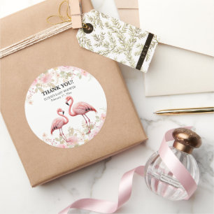 Rosa Blommigt Elegant Flamingo Baby Shower Runt Klistermärke