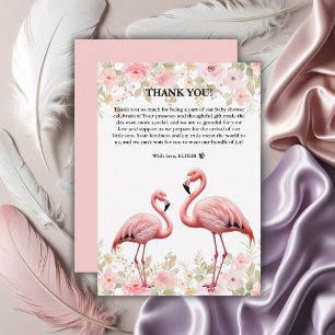 Rosa Blommigt Elegant Flamingo Baby Shower Tack Kort