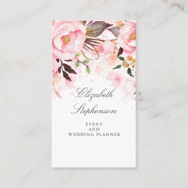 Rosa Blommigt Elegant för vattenfärg och modern  Visitkort (Framsida)