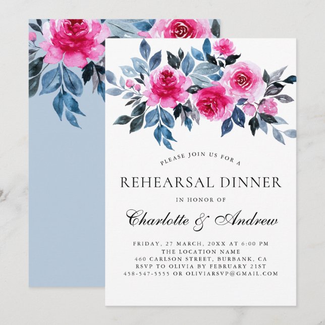 Rosa Blommigt Elegant för vattenfärg - repetitions Inbjudningar (Fram/baksida)