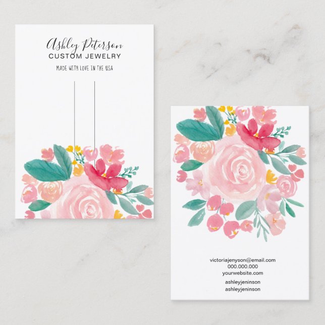 Rosa blommigt elegant hårklippsbarrette visning visitkort (Fram/baksida)