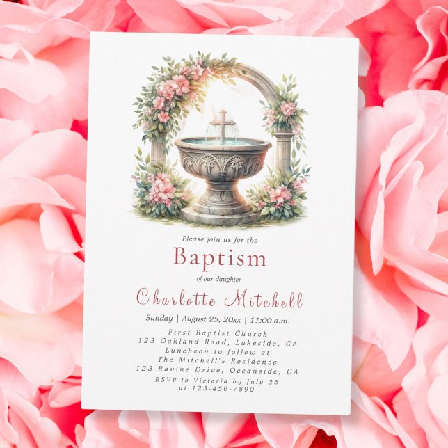 Rosa Blommigt Elegant Kor Baptism Inbjudningar (Skapare uppladdad)
