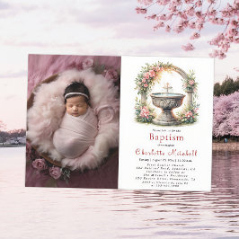 Rosa Blommigt Elegant Kor Baptism Photo Inbjudningar