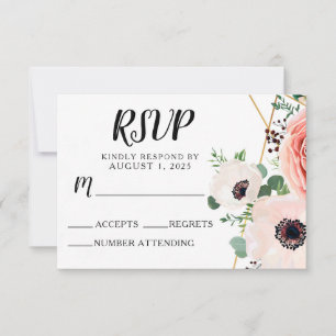 Rosa Blommigt Elegant Modern Flowers Bröllop OSA Kort