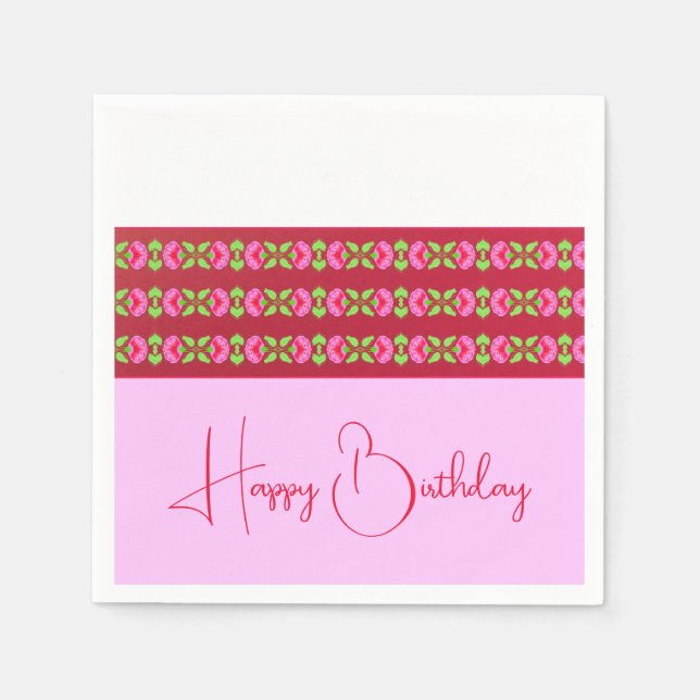 ROSA BLOMMIGT - ELEGANT PAPPERSSERVETT (Framsidan)