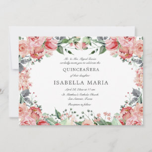 Rosa Blommigt Elegant Quinceañera Inbjudningar