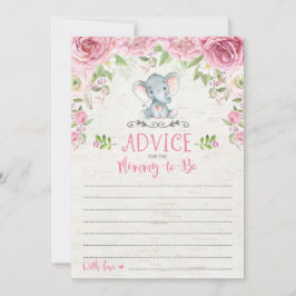 Rosa Blommigt Elephant Advice Card Baby Shower Gam Rådkort