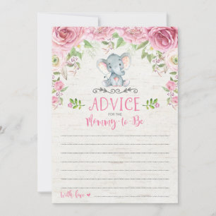 Rosa Blommigt Elephant Advice Card Baby Shower Gam Rådkort