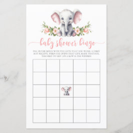 Rosa Blommigt Elephant Baby Bingo Shower Game