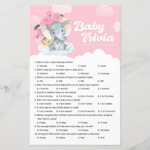 Rosa Blommigt Elephant Baby Shower Baby Trivia-spe
