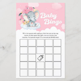 Rosa Blommigt Elephant Baby Shower Bingo Game