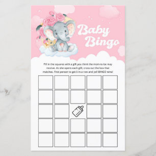 Rosa Blommigt Elephant Baby Shower Bingo Game