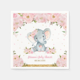  Rosa Blommigt Elephant Baby Shower Birthday N Pappersservett