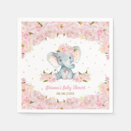  Rosa Blommigt Elephant Baby Shower Birthday Pappersservett
