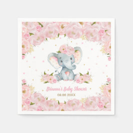  Rosa Blommigt Elephant Baby Shower Birthday Pappersservett