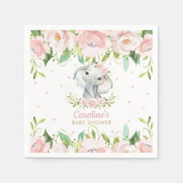  Rosa Blommigt Elephant Baby Shower Birthday Pappersservett