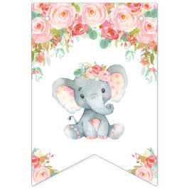 Rosa  Blommigt Elephant Baby Shower Birthday Vimplar