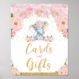 Rosa Blommigt Elephant Baby Shower Cards Gifts Sig Poster