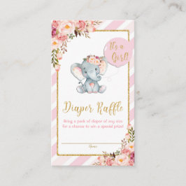 Rosa Blommigt Elephant Baby Shower Diaper Raffle Tilläggskort