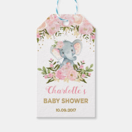 Rosa Blommigt Elephant Baby Shower Favor Gift Märk Presentetikett