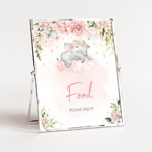 Rosa Blommigt Elephant Baby Shower Food Poster