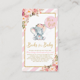 Rosa Blommigt Elephant Baby Shower ger ett Bok-kor Tilläggskort