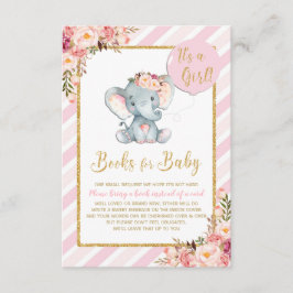 Rosa Blommigt Elephant Baby Shower ger ett Bok-kor Tilläggskort