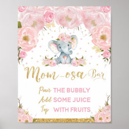 Rosa Blommigt Elephant Baby Shower Mamma-osa Pub Poster