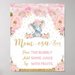 Rosa Blommigt Elephant Baby Shower Mamma-osa Pub Poster