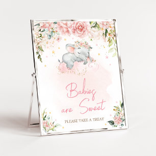 Rosa Blommigt Elephant Baby Shower Spädbarn är Swe Poster