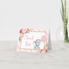 Rosa Blommigt Elephant Baby Shower Tack för ditt k Kort