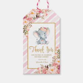 Rosa Blommigt Elephant Baby Shower Tack Märkre Presentetikett