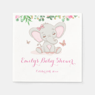 Rosa blommigt Elephant babydusch napkin Pappersservett