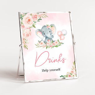 Rosa Blommigt Elephant Balloon Baby Shower Drinks Poster