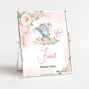 Rosa Blommigt Elephant Balloon Baby Shower Food Poster